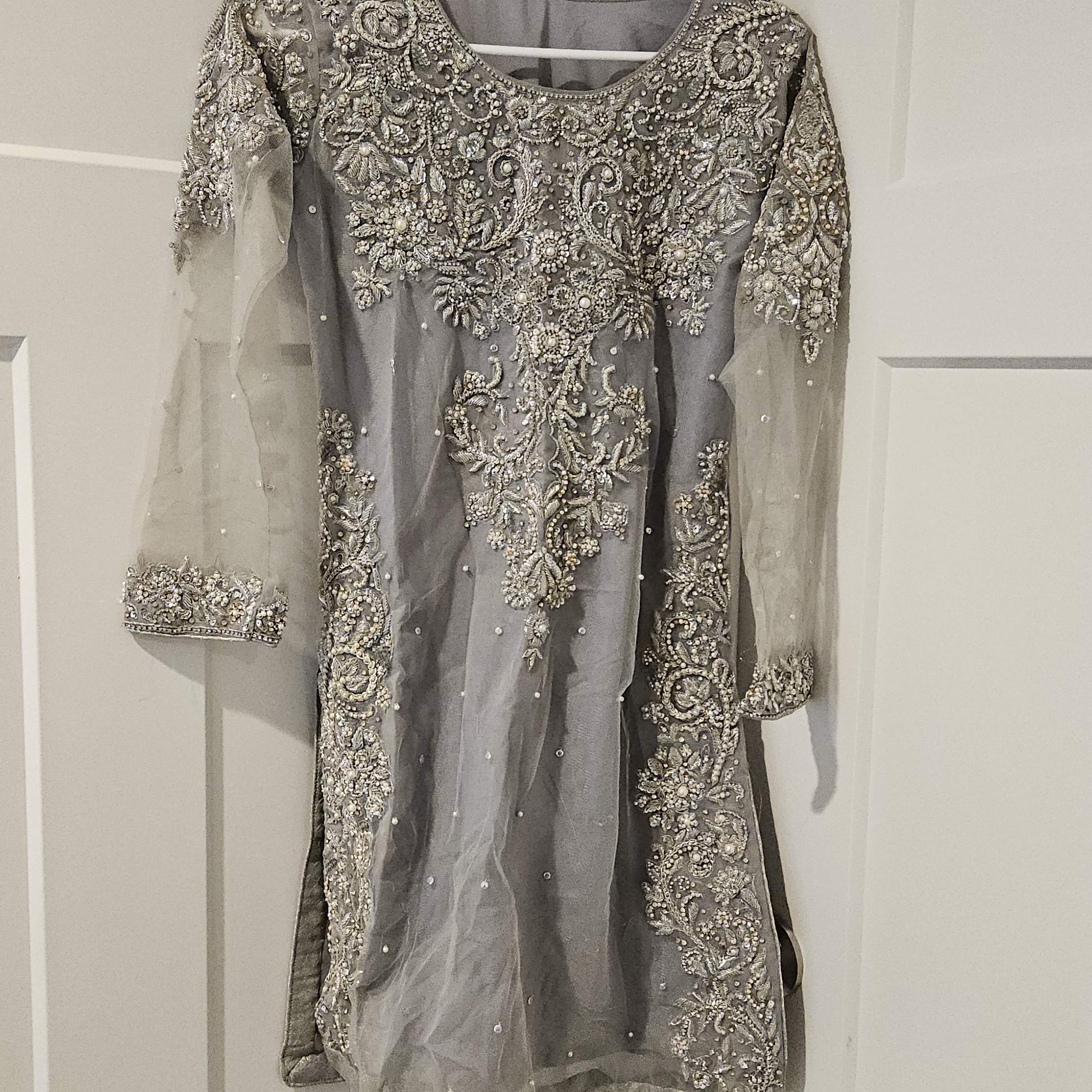 Elegant Gray Embellished Dress Pakistani Dress